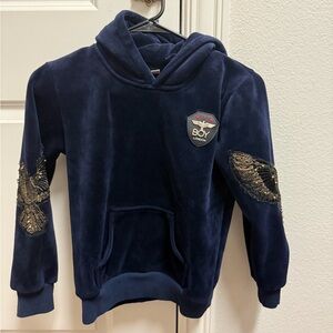 Boy London Navy Kids velvet Hoodie with Embroidered Designs 150/12